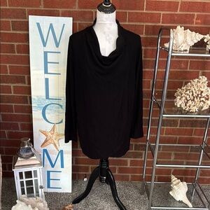 Chico’s Zenergy Black Waffle Knit Draped Front/Cowl Neck Cardigan